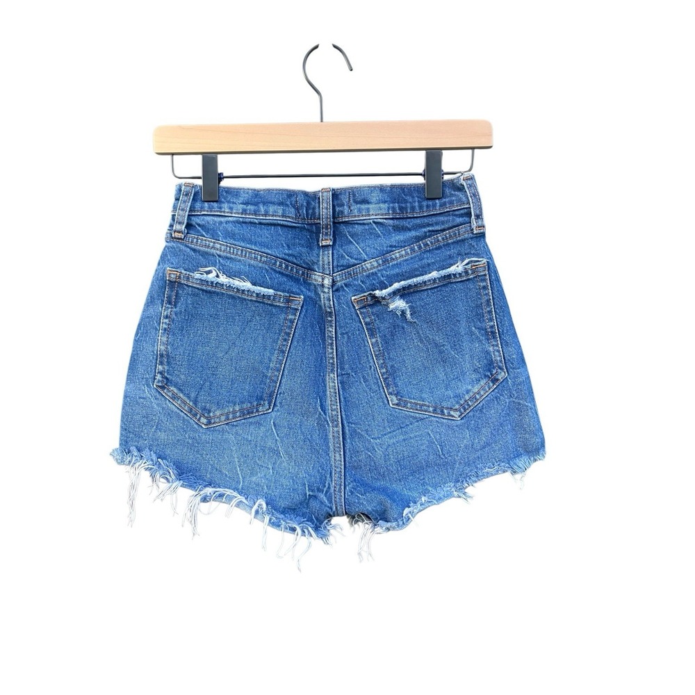 Abercrombie Curve Love Hi Rise Mom Shorts 25 0 Blue Denim Button Fly Distressed - Picture 5 of 11